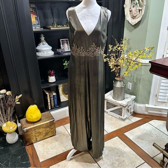 Anthropologie Avec Les Filles Silver Jumpsuit Size 10 - Picture 1 of 16